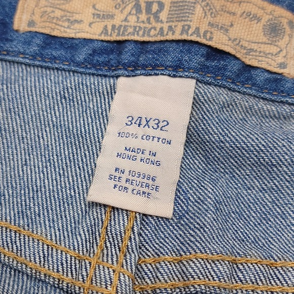 Vintage 90s American Rag Mens Blue Denim Jeans 34x32 Low Rise Boot Button Fly - Picture 4 of 10
